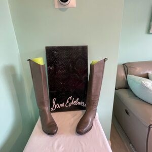 Sam Edelman Taupe Leather Knee-High Riding Boots